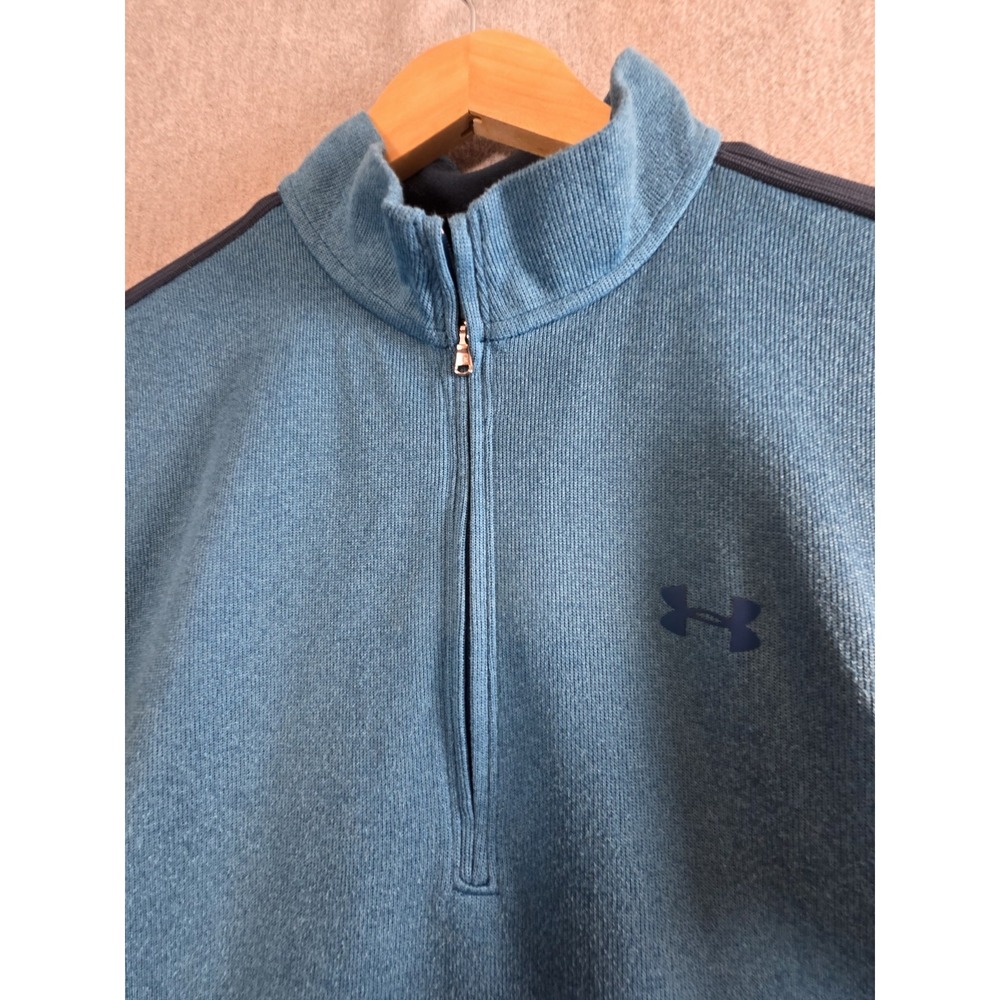 Under Armour Coldgear Fleece Mens L Pullover Sweater Loose Teal Blue 1/4 Zip